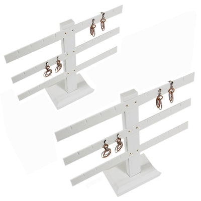 2 Pcs Display White Faux Leather 3 Bars Earring Jewelry Display Stand 10'' x 9''
