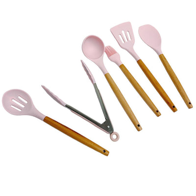 Pink Silicone Kitchen Utensil Spatula Spoon Pasta Serving Tong Whisk 12 Pc Set