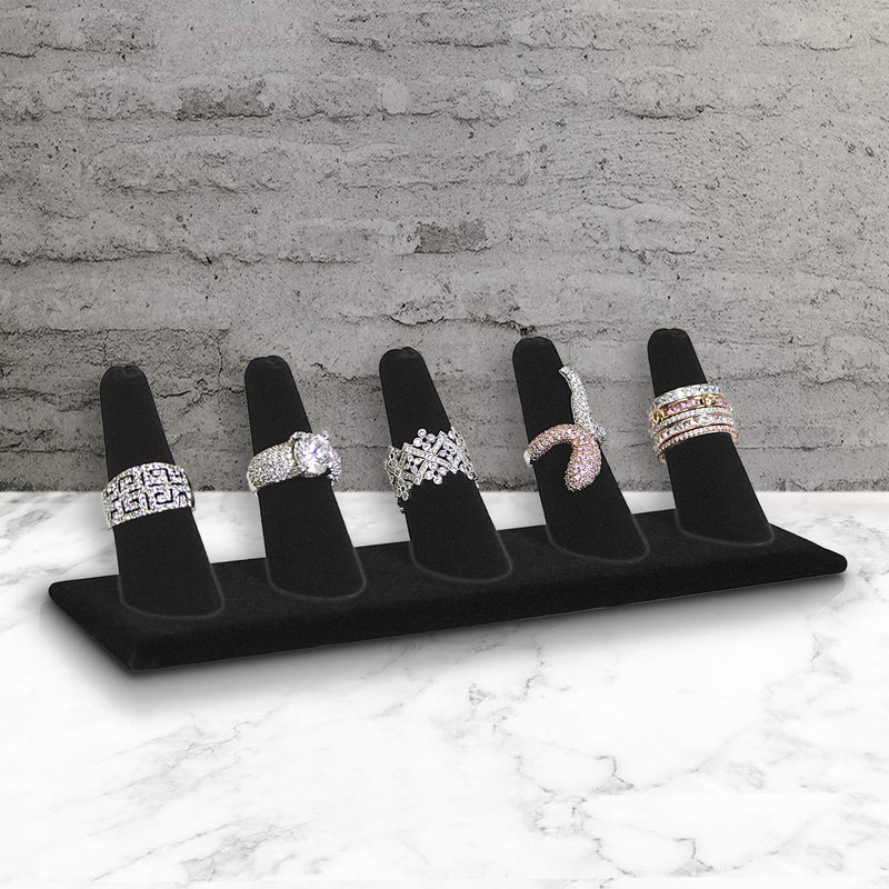 Black Velvet Single Finger 5 Rings Display Tray Insert Showcase Box Collector Jewelry Case