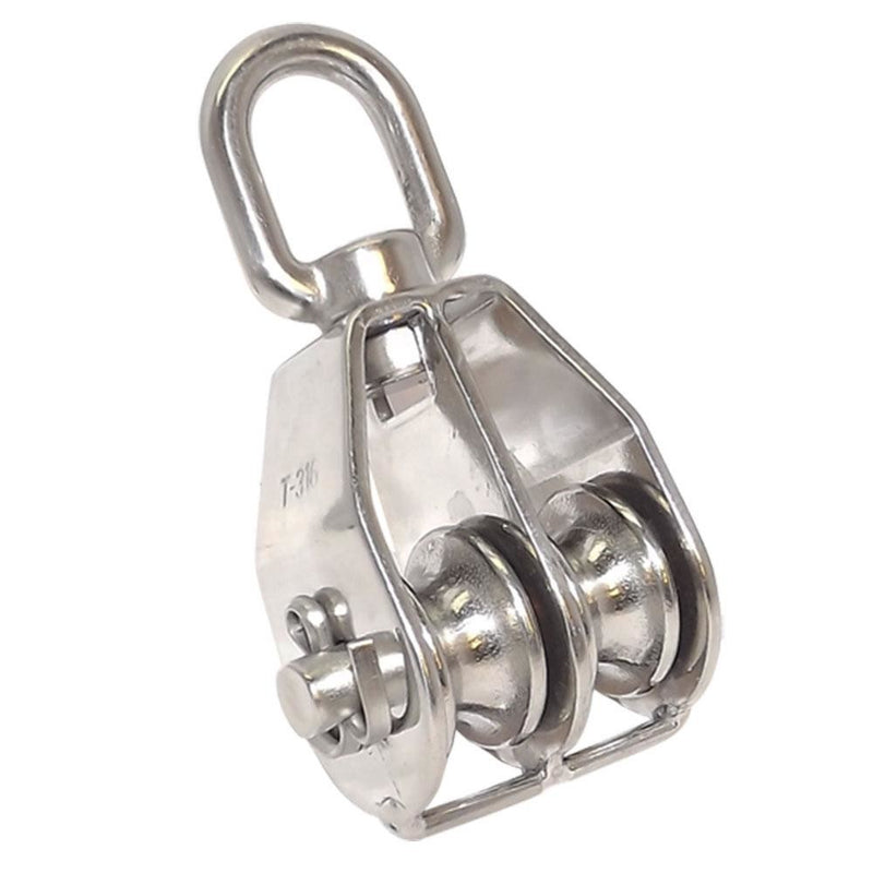 1" Double Pulley with Swivel Eye Stainless Steel 1/4" Rope size 300 LBS Limit