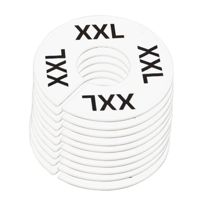 10 PC Clothing Rack Sizes XXL XX-LARGE Marks Dividers Ring Hangers White Plastic Round Retail Store