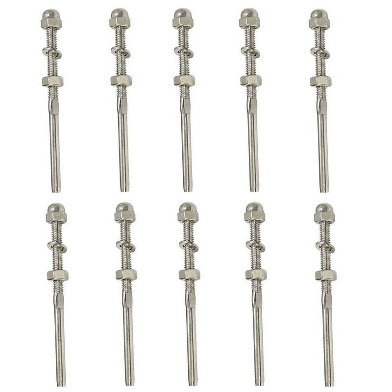 10 PCS 316 Stainless Steel Right Hand Swage Threaded Stud End Fitting for 1/8" Cable
