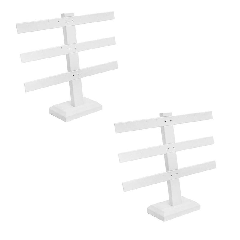 2 Pcs Display White Faux Leather 3 Bars Earring Jewelry Display Stand 10&