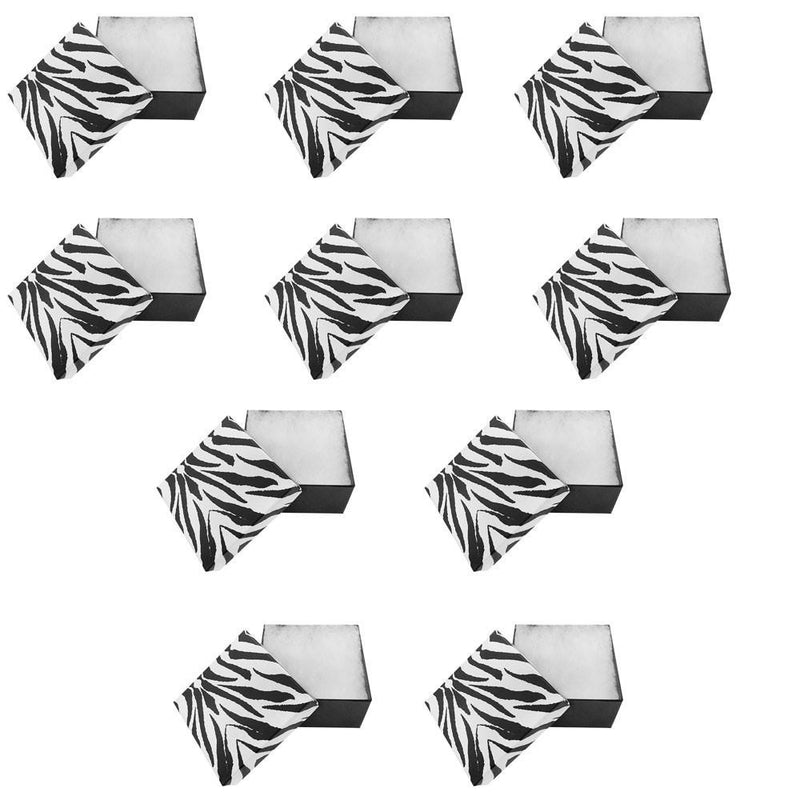 3-3/4x 3-3/4 Zebra Animal Print Cotton Filled Batting Gift Boxes Jewelry - 10 Pc