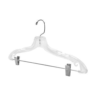 50 PC Clear Plastic Clothes Hangers Hanging Uniform Suit Trouser Metal Swivel Zinc Clips & Hook 17"