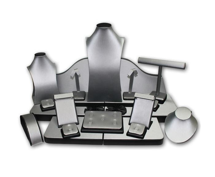 Steel Gray Leatherette Assorted Jewelry Display Retail Store Showcase - 23 Pc-END DC