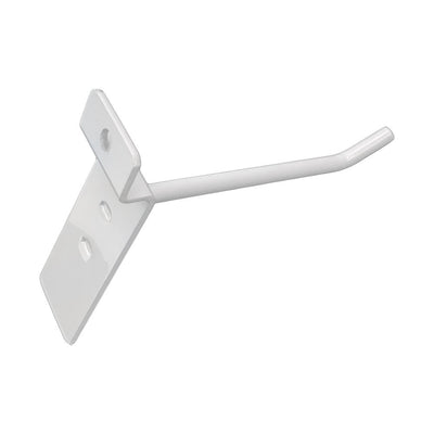 4" Slatwall Hooks, Gloss White, Hanger Display Panel Hooks Wire Metal 2Pc Set