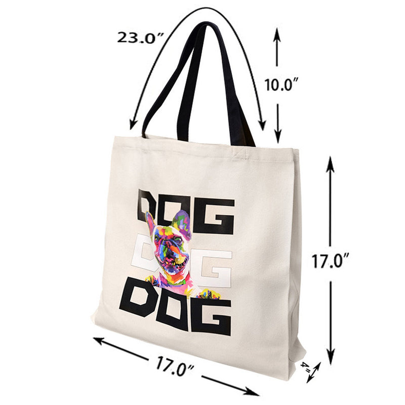 17" x 17" Reusable Canvas Bulldog Tote Bag,Grocery Bag,Beach Bag,Shopping Bag