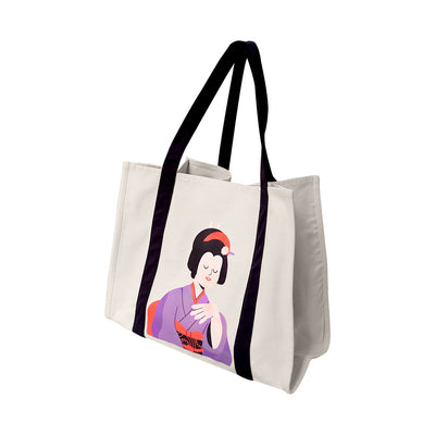16" x 13" Reusable Canvas Geisha Tote Bag,Grocery Bag,Beach Bag,Shopping Bag