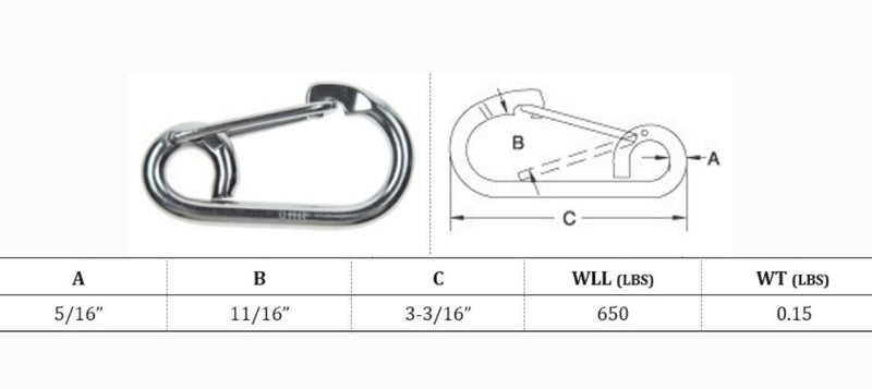 Stainless Steel Gate Spring Snap Hook Lobster Claw Carabiner Marine Clip Boat 1/4", 5/16"