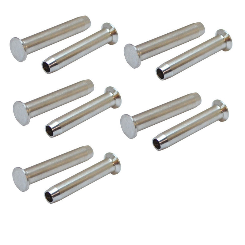 10 PC Stainless Steel Swage Stemball Hand-Crimp Metal Post 1/8", 1/4", 3/16" Cable Railing