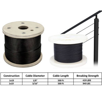 1/8", 3/16" Marine Grade Stainless Steel Cable 500FT,Wire Rope 1x19 Cable Railing Deck