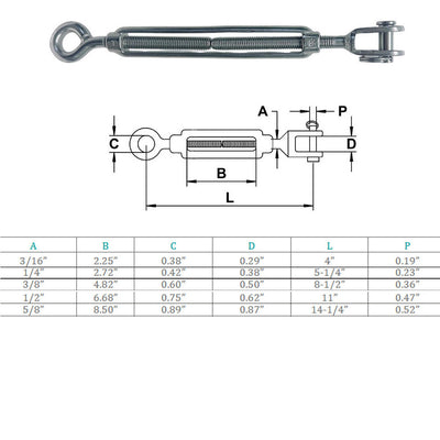 Marine Grade Stainless Steel Jaw Eye Turnbuckle for Cable Rope
