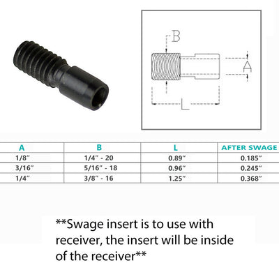 Swage Insert For 1/8", 3/16", 1/4" Cable Wire Rope Stainless Steel T316, Black Oxide