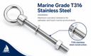 Marine T316 Stainless Steel 1" x 9" Shoulder Eye Bolt 7,500 Lbs WLL