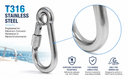 20 Pcs Marine T316 Stainless Steel 1/4" Carabiner Spring Snap Hook Eyelet & Screw 250 Lbs WLL