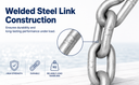 Hot Dip Galvanized Steel 3/8" x 100 Ft Grade 30 Proof Coil Chain 2,650 Lbs WLL