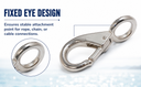 Stainless Steel Fixed Eye Boat Snap Hook, Marine Grade 316 Clip for Rope, Chain, Cable, Rigging, and Outdoor Use