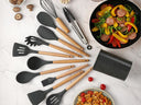 12 Pc Black Silicone Kitchen Utensil Set, Heat Resistant Spatula, Spoon, Pasta Server, Tongs & Whisk, Nonstick Cookware Safe Tools