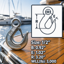 Marine T316 Stainless Steel Eye Slip Hook, Drop Forged Rigging Hook for Chain, Rope, Cable, Dock - PACK 4