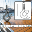 Marine T316 Stainless Steel Threaded Shank Hook, Drop Forged Hook for Rigging, Rope, Chain, and Cable - PACK 4