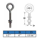 T316 Stainless Steel Welded Plain Eye Bolt, Marine Boat Eye Screw Hardware with Working Load Limit for Rigging and Fastening