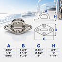 Light Duty 304 Stainless Steel Diamond Pad Eye Plate, Hammock Deck Marine Hardware for Rope, Strap, Shade Sail, and Outdoor Use