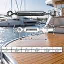 4 Pc Set Marine Grade T316 Stainless Steel Jaw Eye Turnbuckle for Cable Rope, Adjustable Rigging Tensioner for Boat, Dock - PACK 4