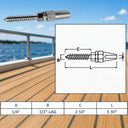 T316 Stainless Steel Swageless Lag Stud Cable Rail Fitting, Marine Boat Wire Rope Railing End Terminal for Wood Posts, Deck, Dock - PACK 4