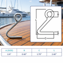 T316 Stainless Steel Cunningham Hook for Marine Boat, Yacht Sailing Deck Rope Hardware for Dock, Line Control, Rigging - PACK 4