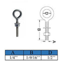 T316 Stainless Steel Welded Plain Eye Bolt, Marine Boat Eye Screw Hardware with Working Load Limit for Rigging and Fastening
