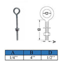 T316 Stainless Steel Welded Plain Eye Bolt, Marine Boat Eye Screw Hardware with Working Load Limit for Rigging and Fastening