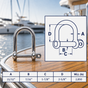 Wide D-Shackle with Screw Pin Marine Grade T316 Stainless Steel, Heavy Duty Anchor Rigging Shackle for Boat, Dock - PACK 4