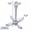 Folding Grapnel Anchor Hot Dipped Galvanized Steel, Boat Anchor for Yacht, Docking, Mooring, Fishing, Kayak, Canoe, and Marine Use