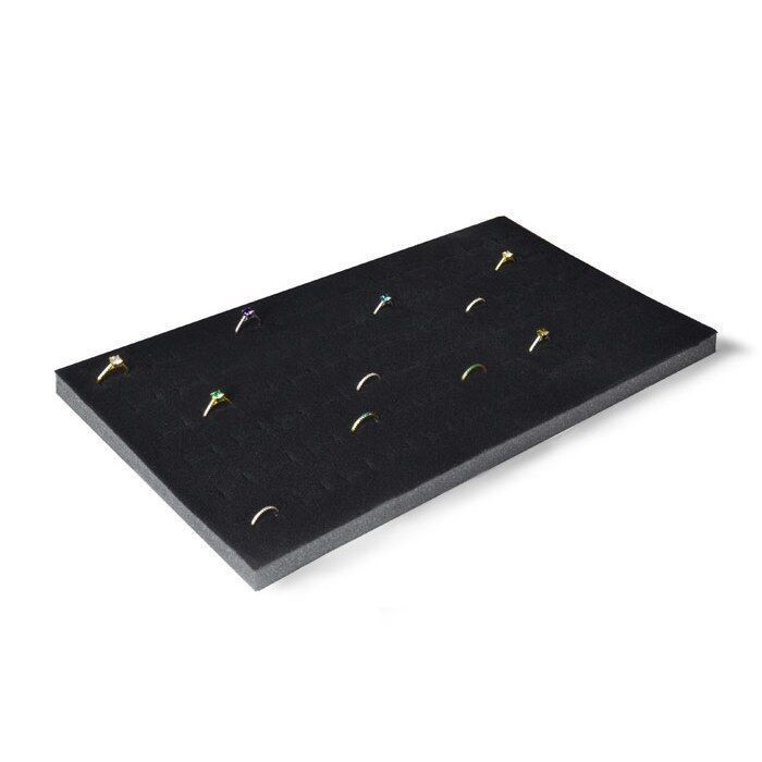 14 x 7-1/2 x 1/2 Black Velvet Foam 72 Slots Ring Insert Pad Display Tray Insert Showcase Box Collector Jewelry Case