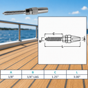 T316 Stainless Steel Swageless Lag Stud Cable Rail Fitting, Marine Boat Wire Rope Railing End Terminal for Wood Posts, Deck, Dock - PACK 4