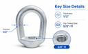 5 Pcs Marine Hot Dipped Galvanized Steel 1/2" Thickness Eye Nut 5/8"-11 Tap Size 3,600 Lbs WLL