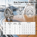 Marine Wire Rope Clip Cable Clamp, Drop Forged Galvanized Cable Clamp for Rigging, Rope Loops, and Outdoor Use