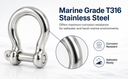 5 Pcs Marine T316 Stainless Steel 5/16" Screw Pin Anchor Rigging Bow Shackle 500 Lbs WLL