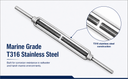 4 Pcs Marine T316 Stainless Steel Precision Cast and Formed 1/4" x 2-3/4" Stub End Turnbuckle 450 Lbs WLL