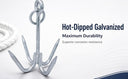 1KG Grapnel Anchor Hook – Hot Dipped Galvanized 4-Flute Folding Grappling Anchor with Ring, 11.5" Marine Anchor for Kayak, Small Boat, Fishing, Yacht