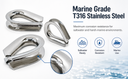 4 Pcs 7/16" Marine T316 Stainless Steel Heavy Duty Wire Rope Thimble, Cable Thimble for Rigging, Shade Sail & Cable Protection