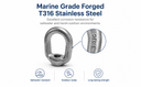 2 PC 1/4" Threaded Eye Nut Ring Oval Lifting Marine Forged Style SS T316 WLL 460 LBS Cap