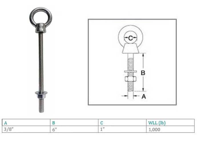 Marine T316 Stainless Steel Fully Threaded Shoulder Eye Bolt