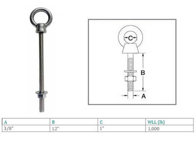 Marine T316 Stainless Steel Fully Threaded Shoulder Eye Bolt