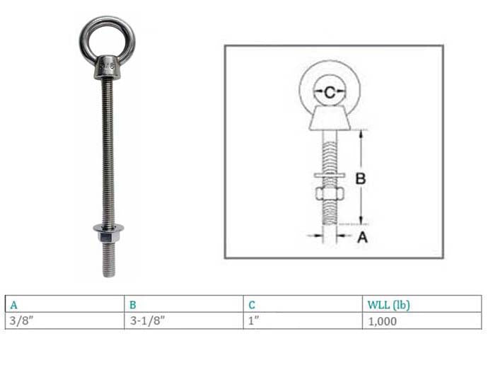 Marine T316 Stainless Steel Fully Threaded Shoulder Eye Bolt
