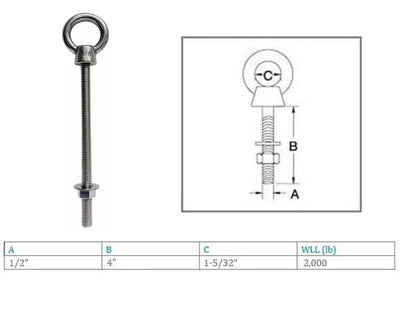 Marine T316 Stainless Steel Fully Threaded Shoulder Eye Bolt