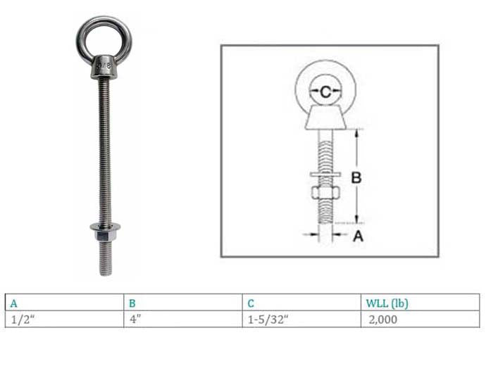 Marine T316 Stainless Steel Fully Threaded Shoulder Eye Bolt