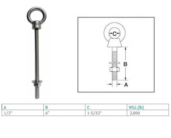 Marine T316 Stainless Steel Fully Threaded Shoulder Eye Bolt