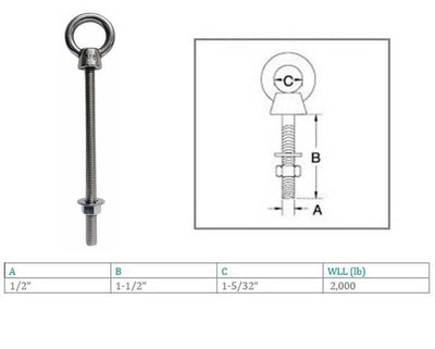 Marine T316 Stainless Steel Fully Threaded Shoulder Eye Bolt